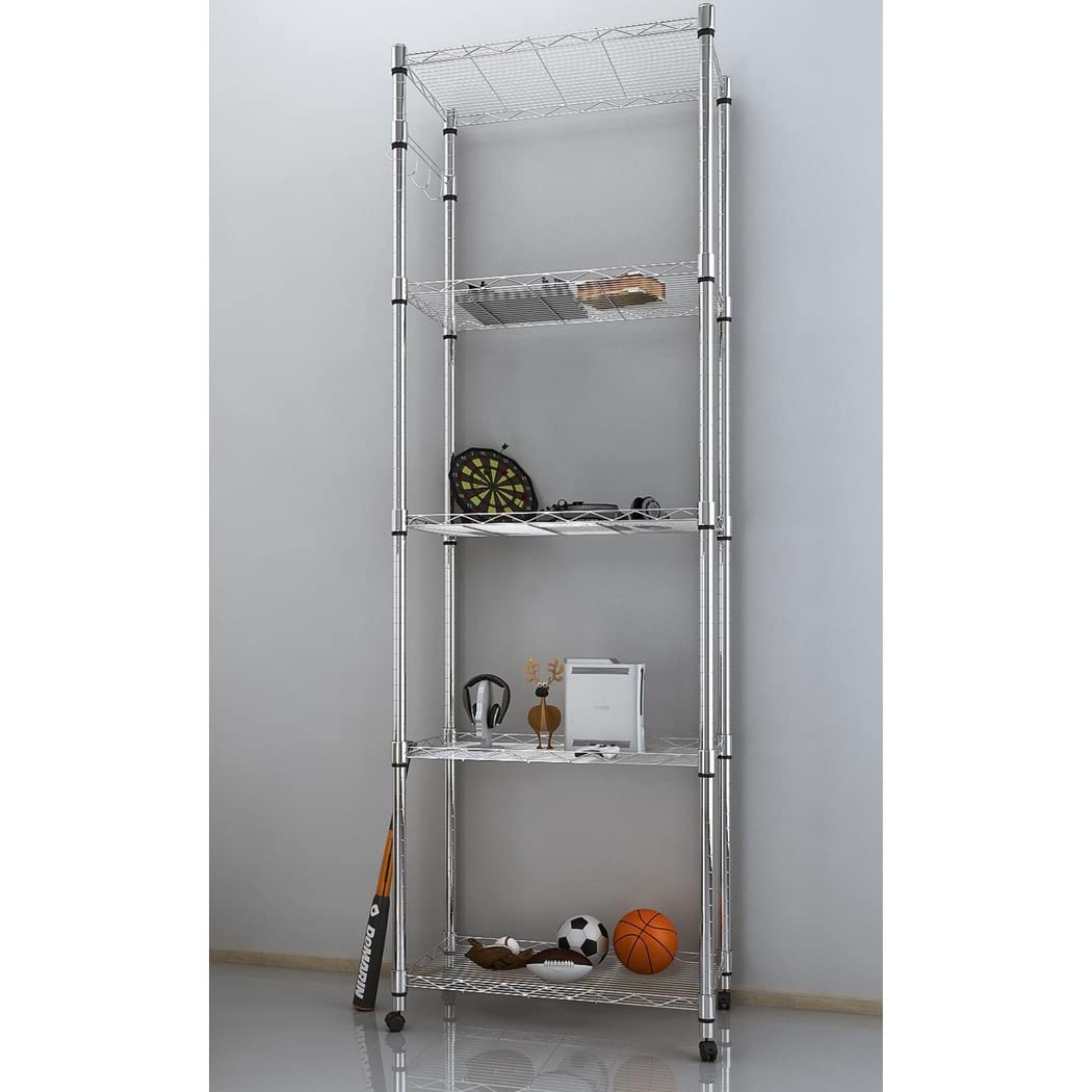 5-Tier Wire Shelving Unit on Wheels | Adjustable Metal Rack