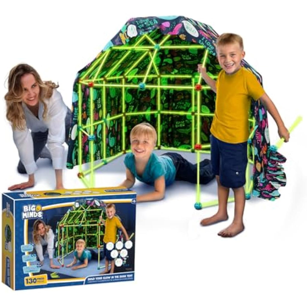 Big Minds Glow in the Dark Fort Building Kit - 130 Piece STEM Den Toy