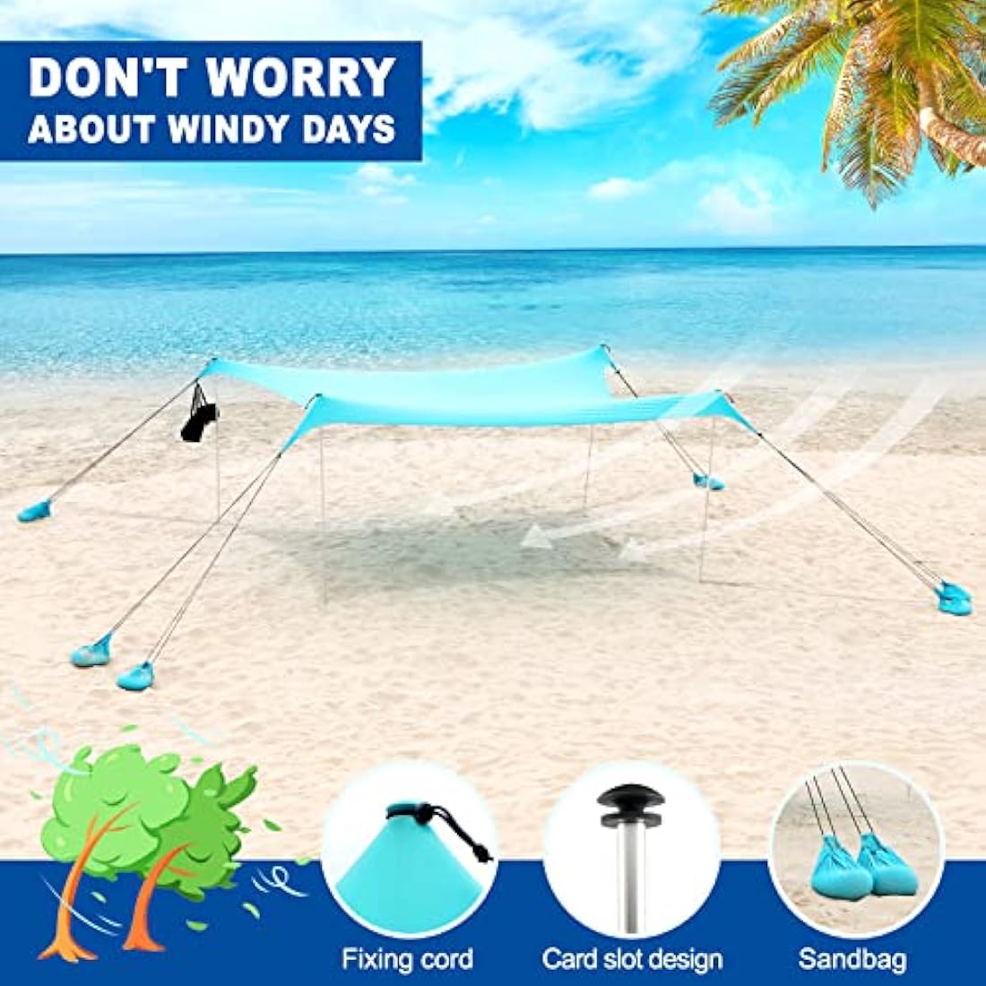 Jolof Store UPF50+ Beach Tent – 3x3m Portable Family Sun Shade Canopy
