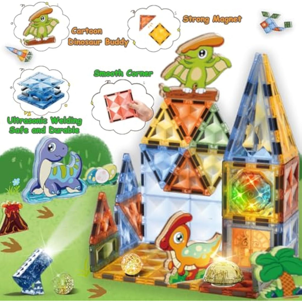 BINZKBB 110PCS Lighted Magnetic Tiles – 3D Building Blocks Set