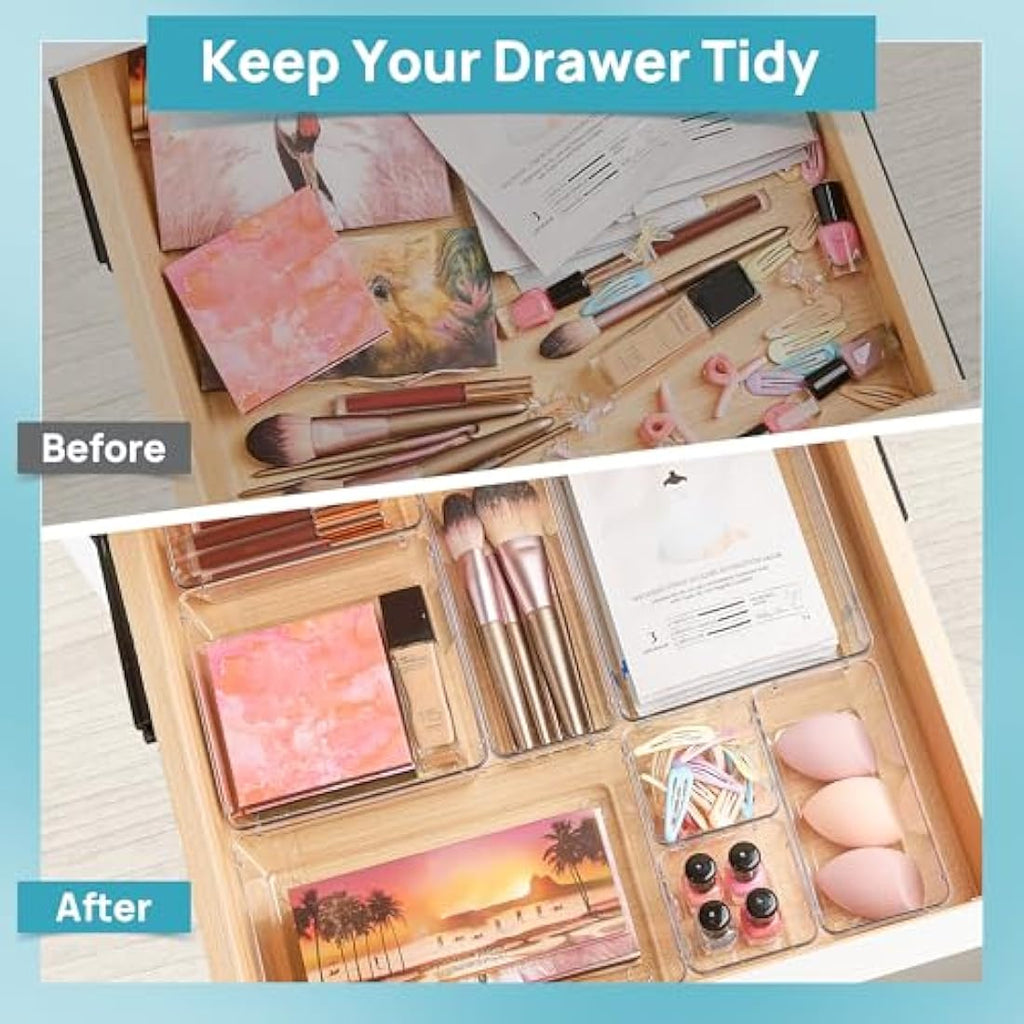 Vtopmart 44 Pack Clear Plastic Drawer Organisers | 4-Size Storage Bins