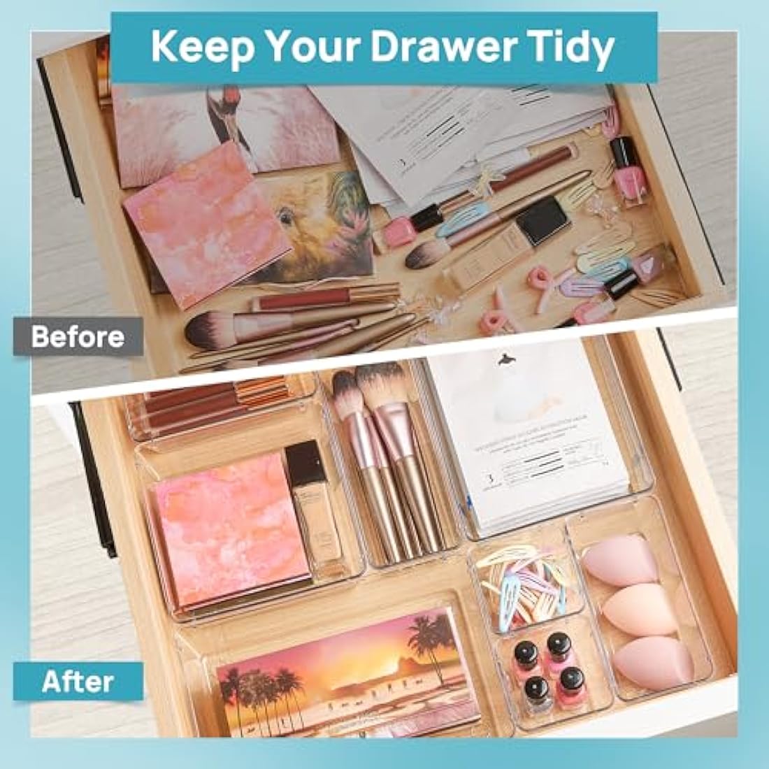 Vtopmart 44 Pack Clear Plastic Drawer Organisers | 4-Size Storage Bins