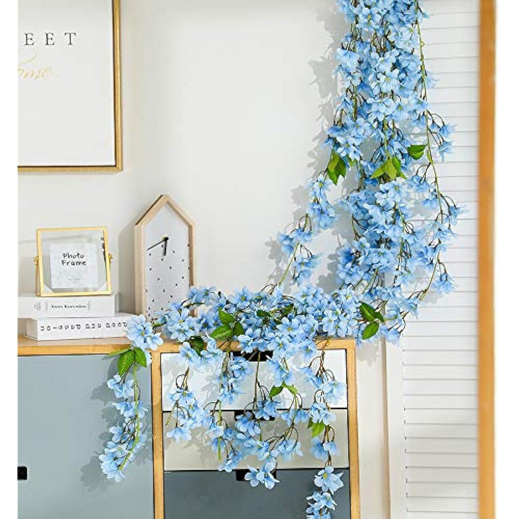 Artificial Cherry Blossom Silk Flower Vine Garland – Blue