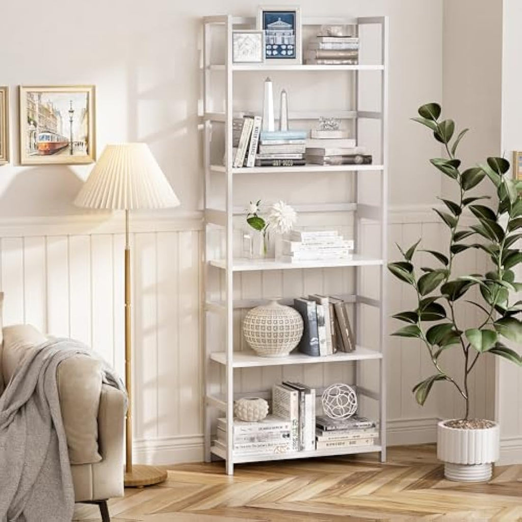 5-Tier Bamboo Bookshelf – Modern Industrial Wood Display Shelf