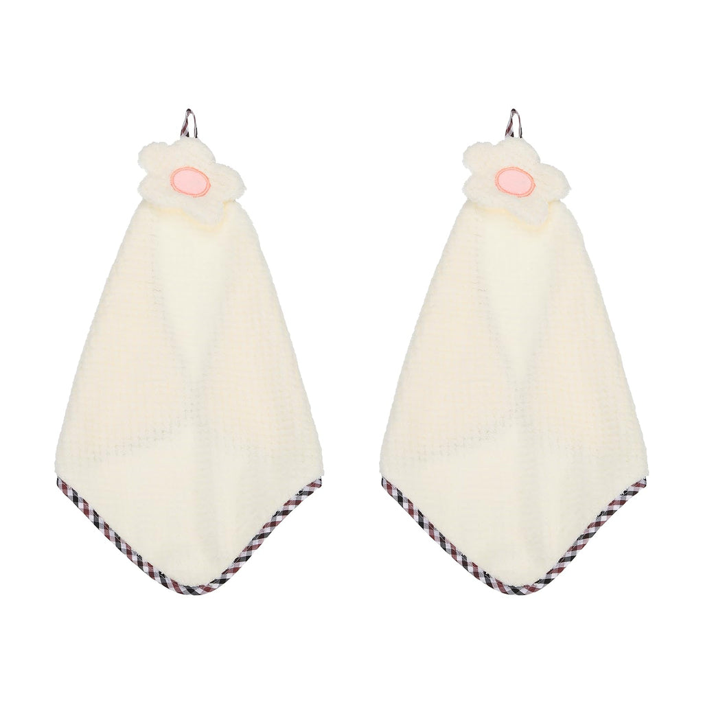 sourcing map 2Pcs Hand Towel, Soft Coral Fleece Hand Towels with Hanging Loop Decorative Flower Pattern Quick-Drying and Washable for Home Bathroom