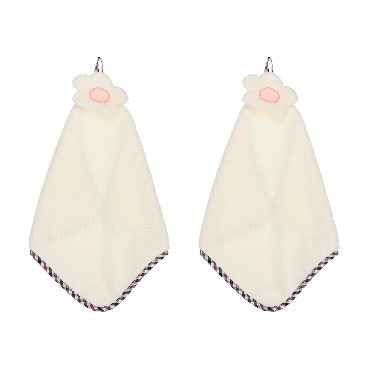 sourcing map 2Pcs Hand Towel, Soft Coral Fleece Hand Towels with Hanging Loop Decorative Flower Pattern Quick-Drying and Washable for Home Bathroom