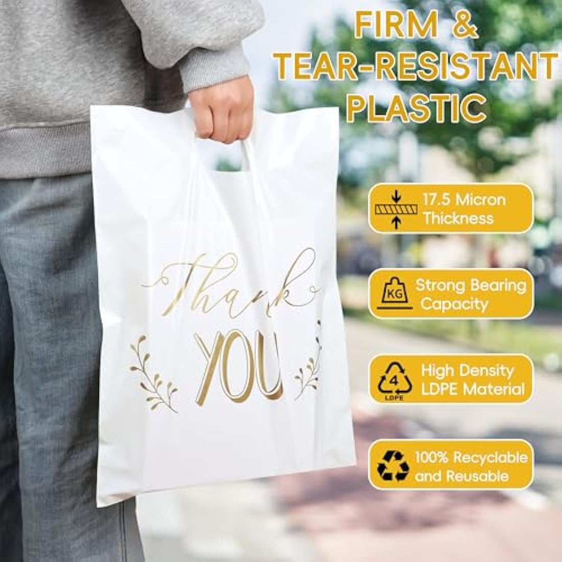 Thank You Carrier Bags | 100 Pack Retail Boutique Bags 30x38cm