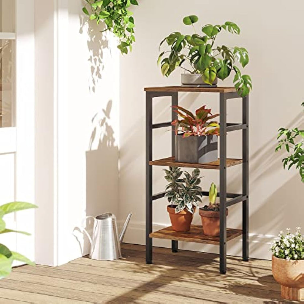 HOOBRO 3-Tier Record Player Stand – Industrial Tall Side Table, Rustic Brown