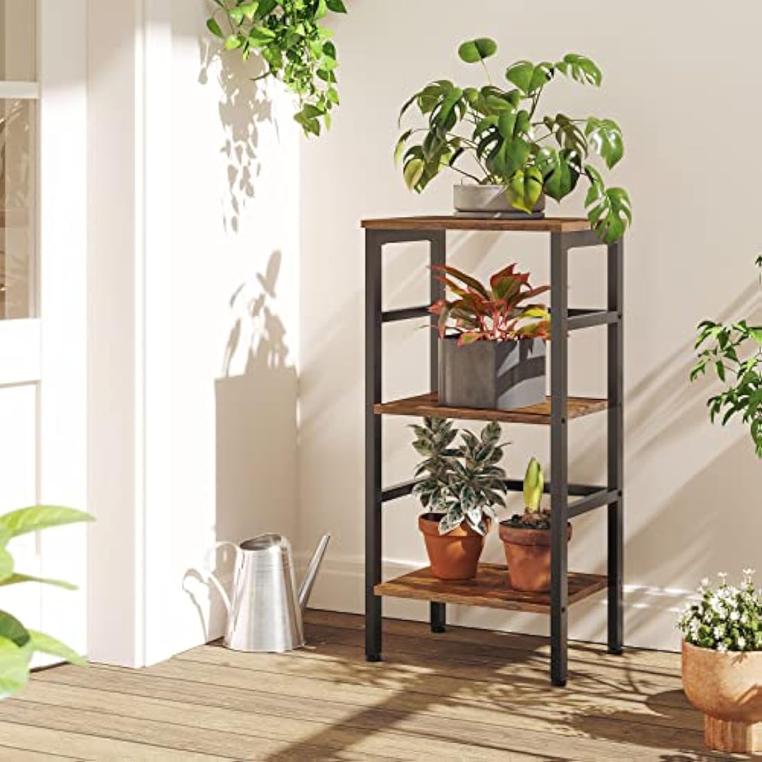 HOOBRO 3-Tier Record Player Stand – Industrial Tall Side Table, Rustic Brown