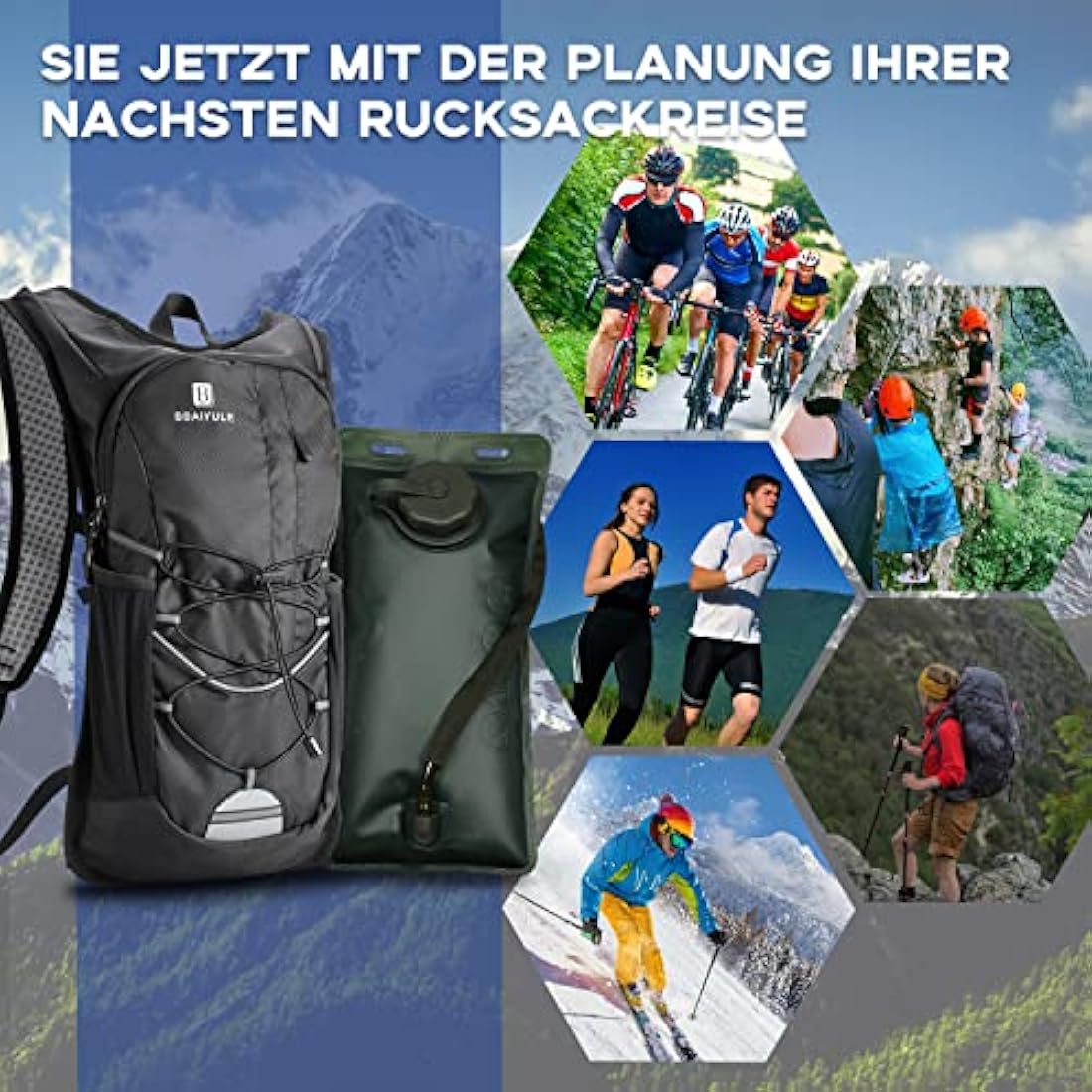 BBAIYULE Hydration Backpack with 2L BPA-Free Bladder | Lightweight Nylon