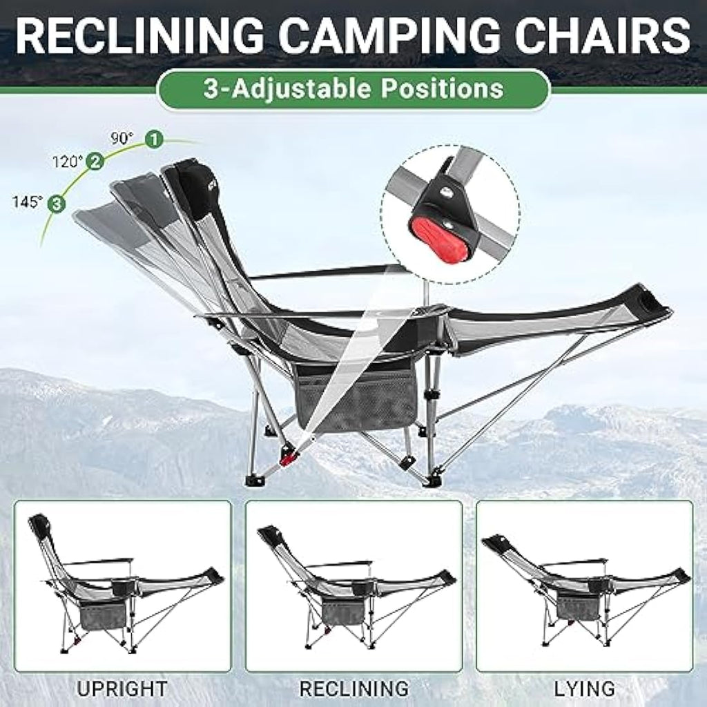 WEJOY Folding Recliner Camping Chairs with Footrest, Black - Set of 2