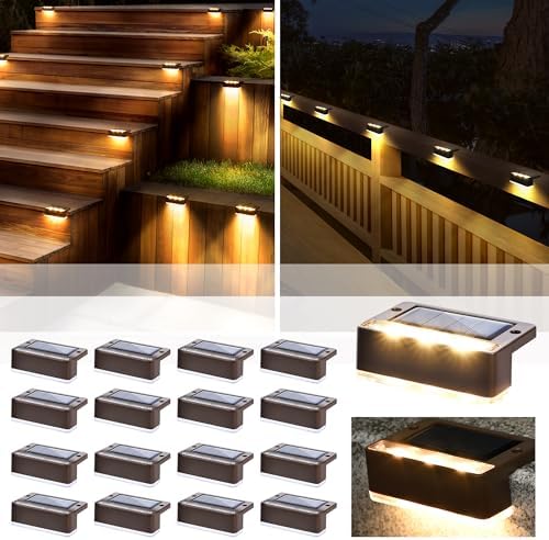 Solpex Solar Step Lights 16 Pack – Waterproof Outdoor Fence Lights, Brown