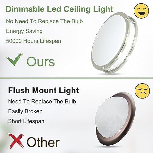 DINGLILIGHTING 30W LED Flush Mount Ceiling Light | 5CCT Dimmable Nickel