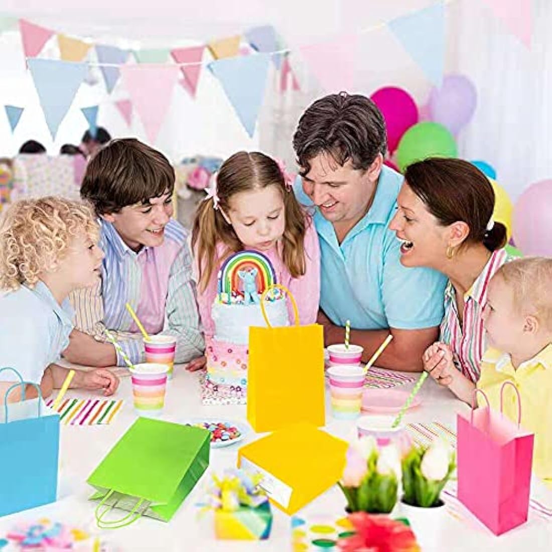 30 Pcs Kraft Paper Party Bags with Handles - 10 Colors