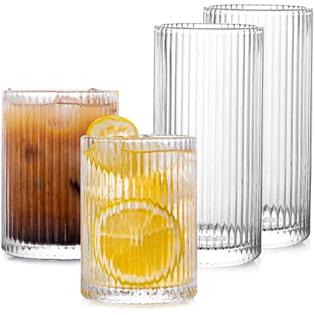 Ribbed Origami Glassware Set - 4pc Highball & Rocks Glasses