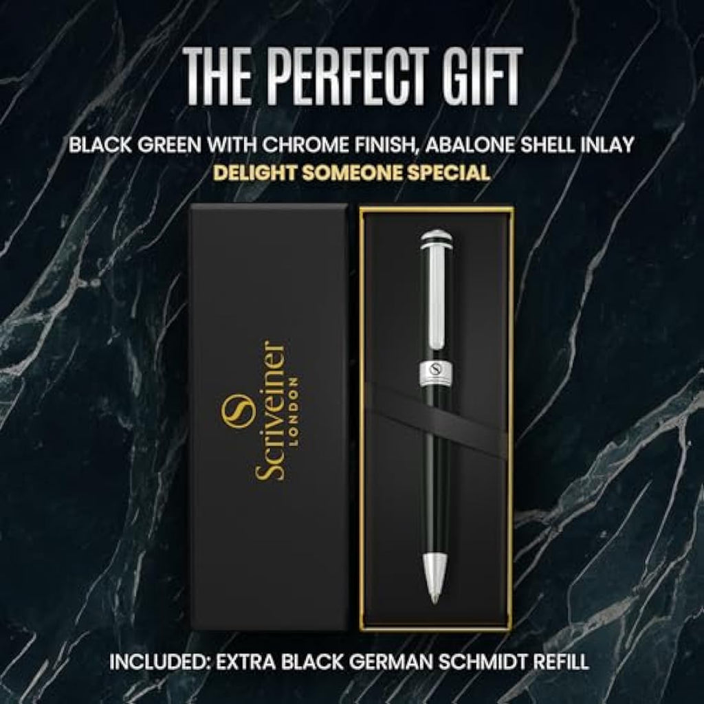 Luxury Ballpoint Pen – Black & Green with Chrome Finish
