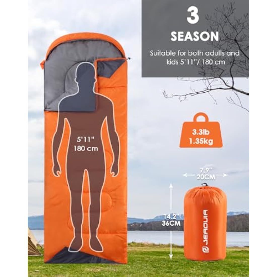 3-Season Sleeping Bag – Lightweight Waterproof Backpacking