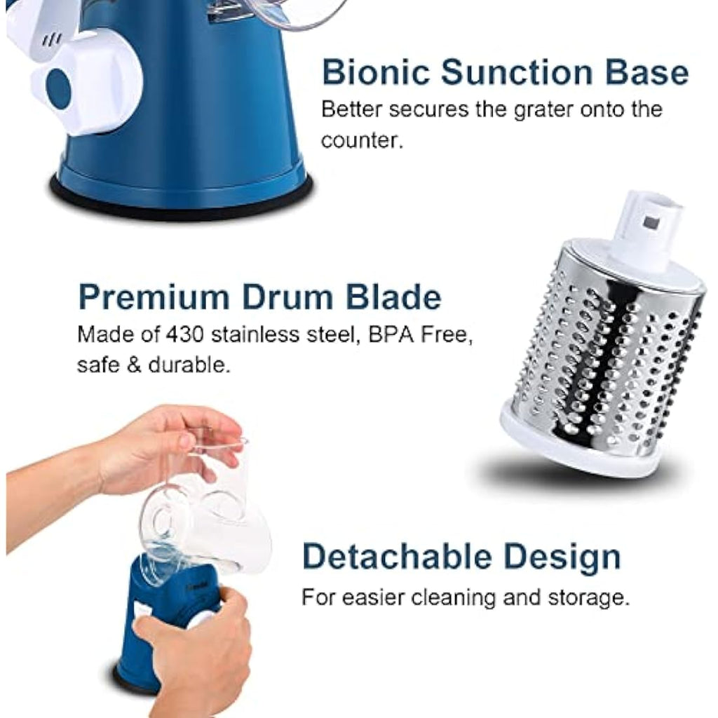 Rotary Cheese Grater – 3-Blade Vegetable Slicer & Shredder