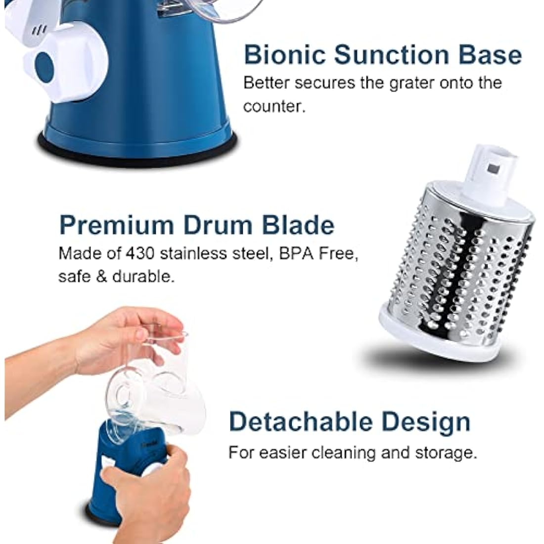 Rotary Cheese Grater – 3-Blade Vegetable Slicer & Shredder