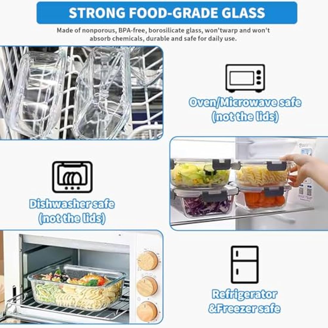 10-Pack Airtight Glass Meal Prep Containers - Black