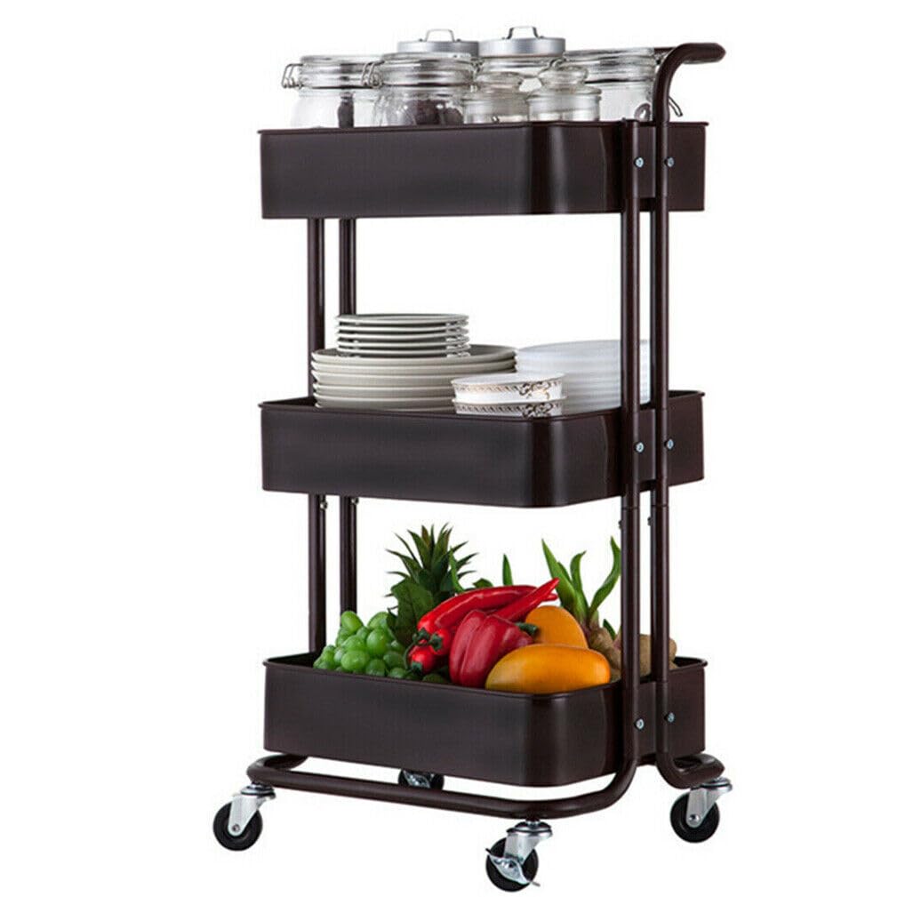 Multibao 3 Tier Storage Trolley on Wheels Cart Kitchen Utility Rolling Rack Tray Shelf for Kitchen Bathroom Laundry and Office Black
