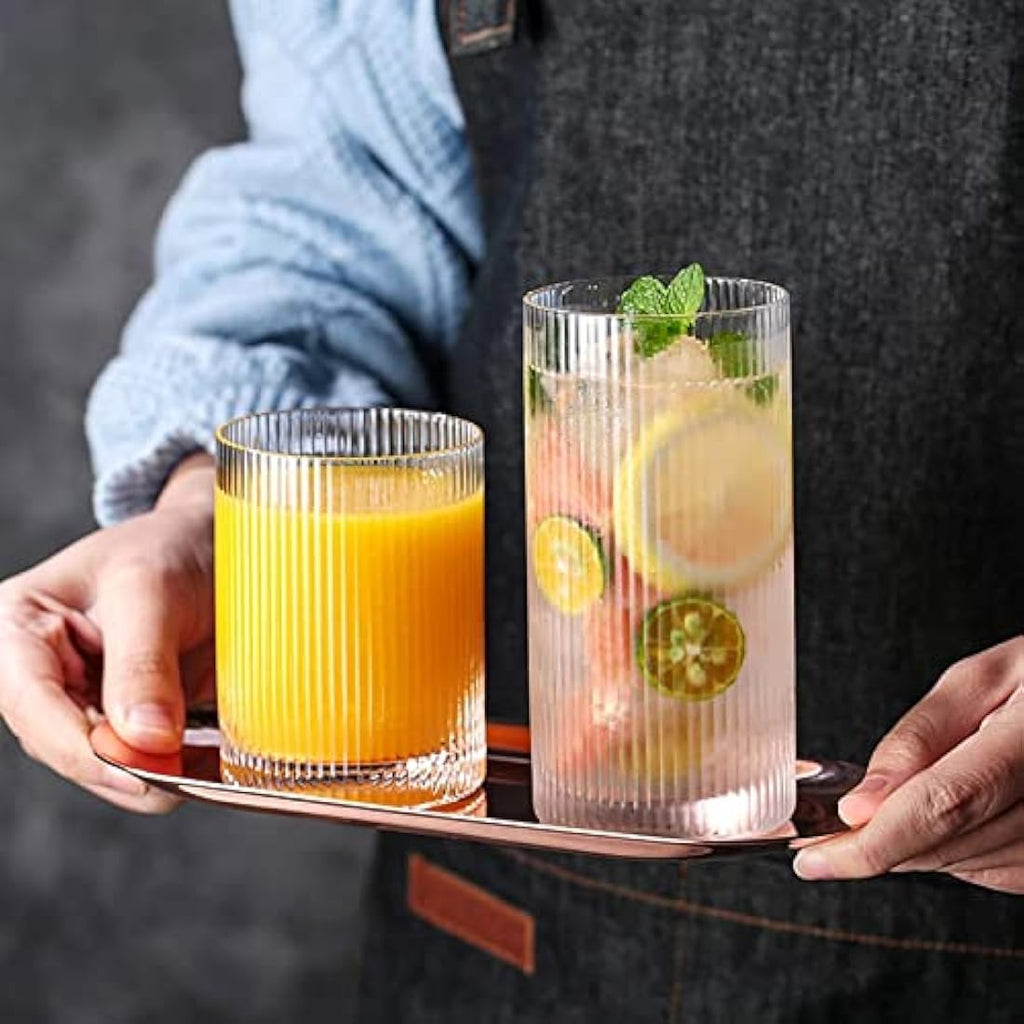 Ribbed Glassware Set – 370ml Origami Style Drinking Glasses