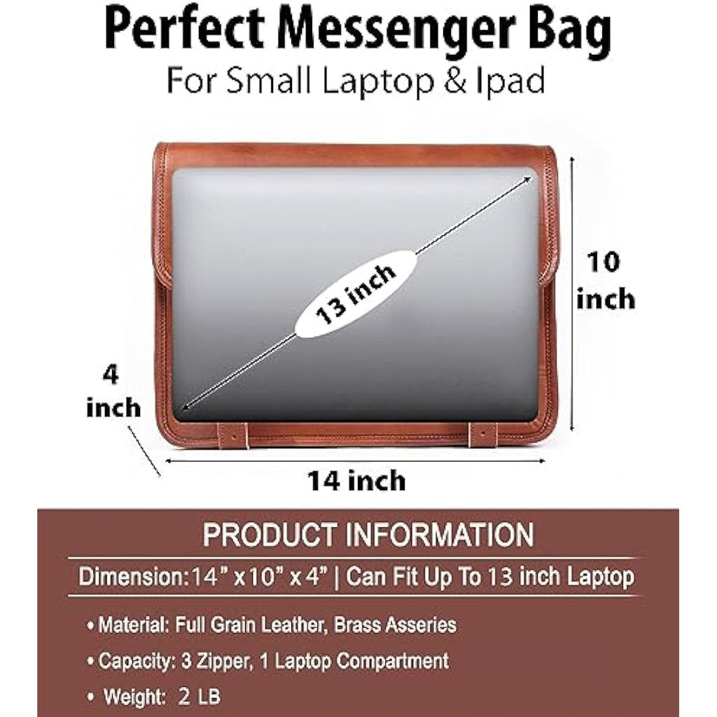 Full-Grain Leather Laptop Messenger Bag – 14 Inch Satchel