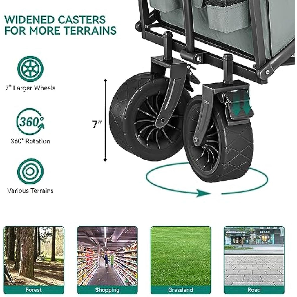 YITAHOME Folding Beach Wagon with Table | 220 lbs Heavy Duty Trolley