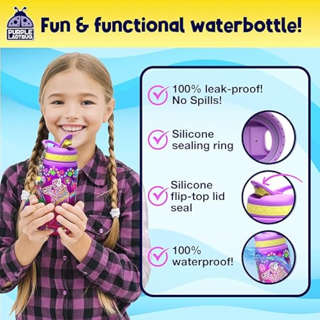 Purple Ladybug Unicorn Water Bottle Craft Kit for Girls Ages 5-12