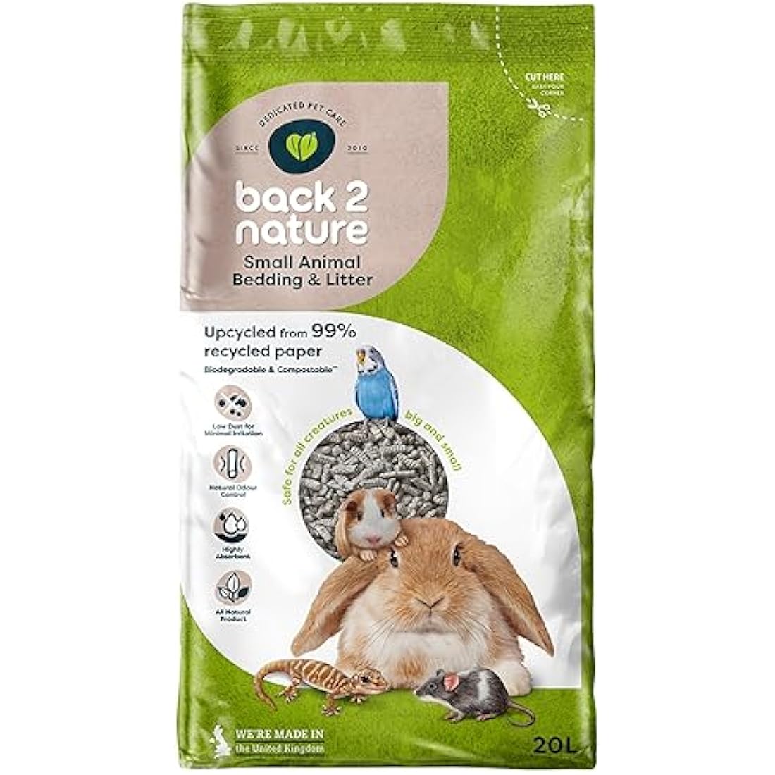 Back-2-Nature Small Animal Bedding - Recycled Paper 20L