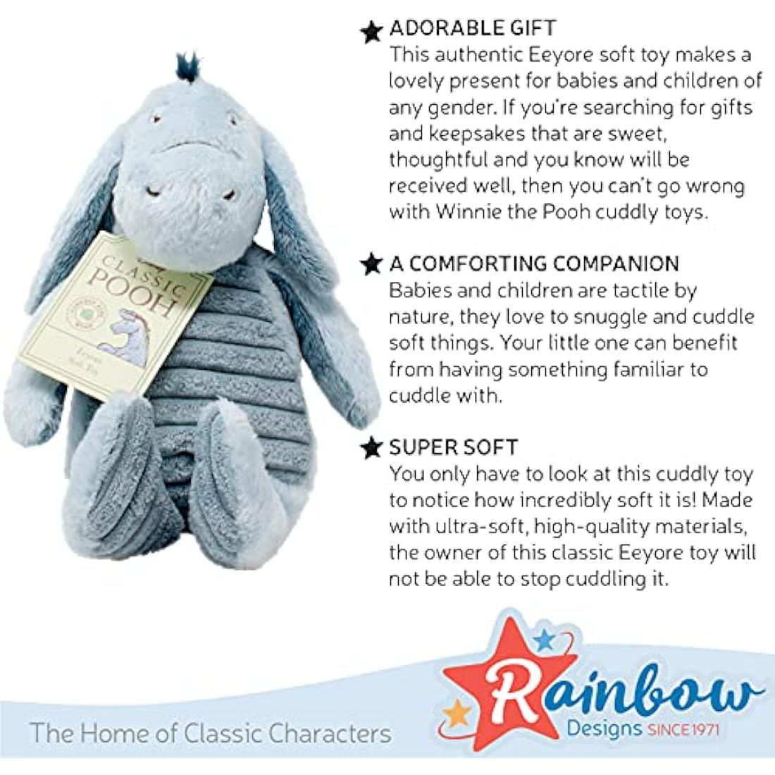 Rainbow Designs Classic Eeyore Soft Toy – 17.5cm Plush Winnie the Pooh