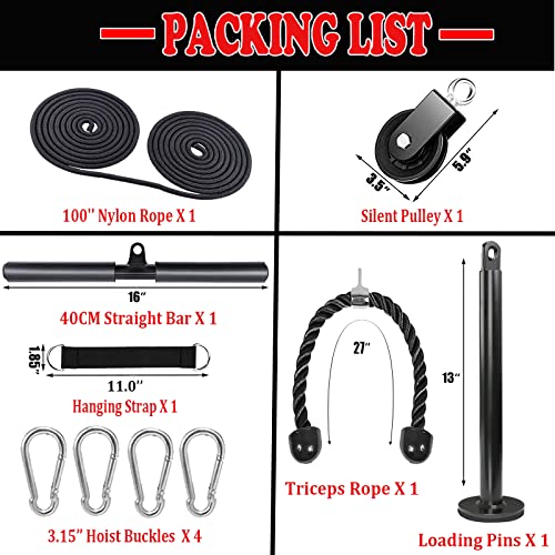 Taeku LAT Pulley System - Home Gym Cable Machine with 100" Nylon Rope