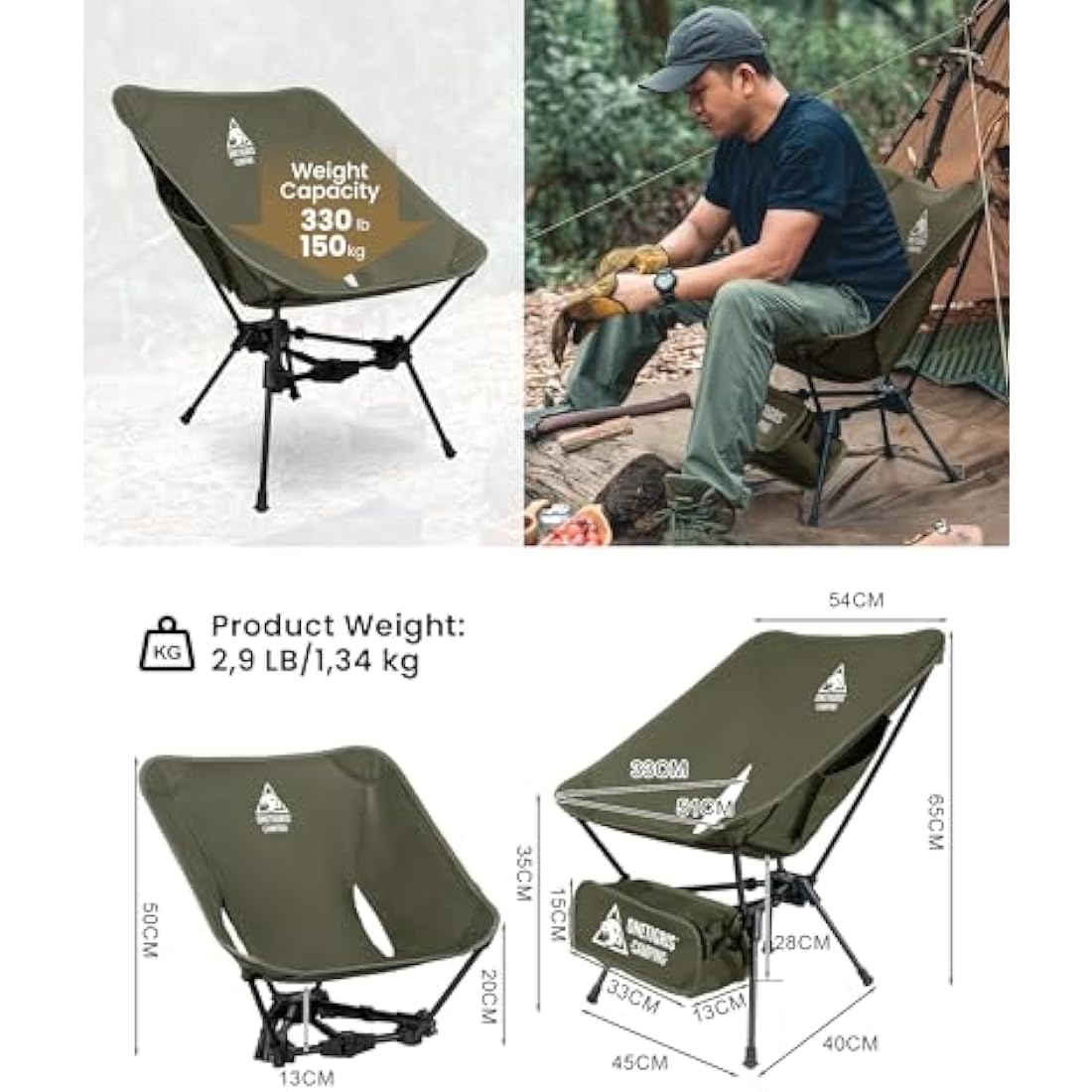 OneTigris Tigerblade Camping Chair – Lightweight 7075 Aluminum, 330lb Capacity