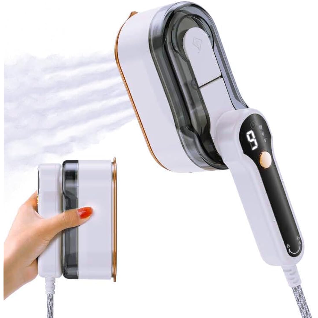 Handheld Garment Steamer – 2-in-1 Portable Travel Iron with LCD