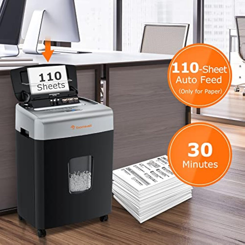 Bonsaii 110-Sheet Auto Feed Micro Cut Paper Shredder | 23L Bin