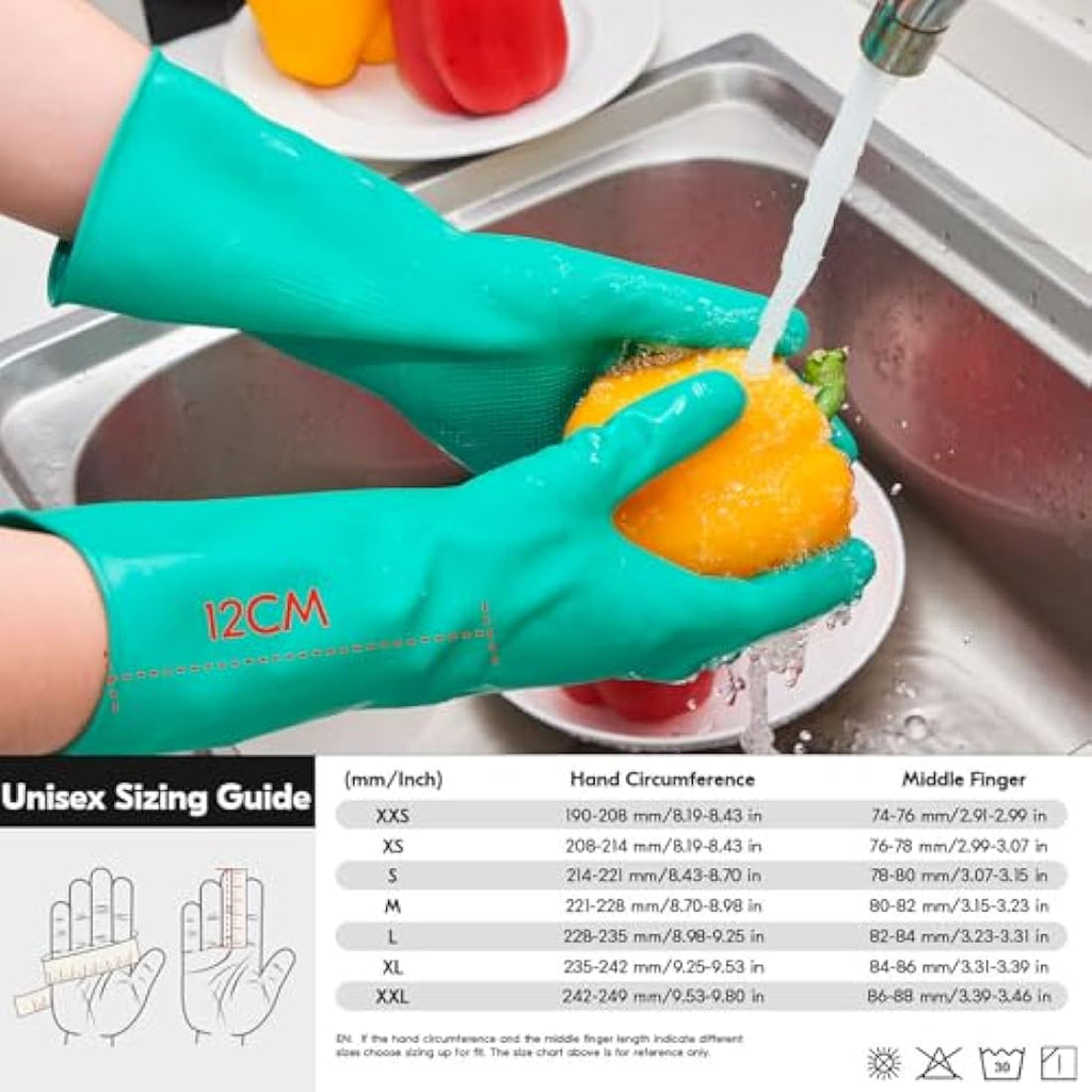 Vgo Reusable Rubber Dishwashing Gloves – Extra Thick Long Sleeve Kitchen Pair