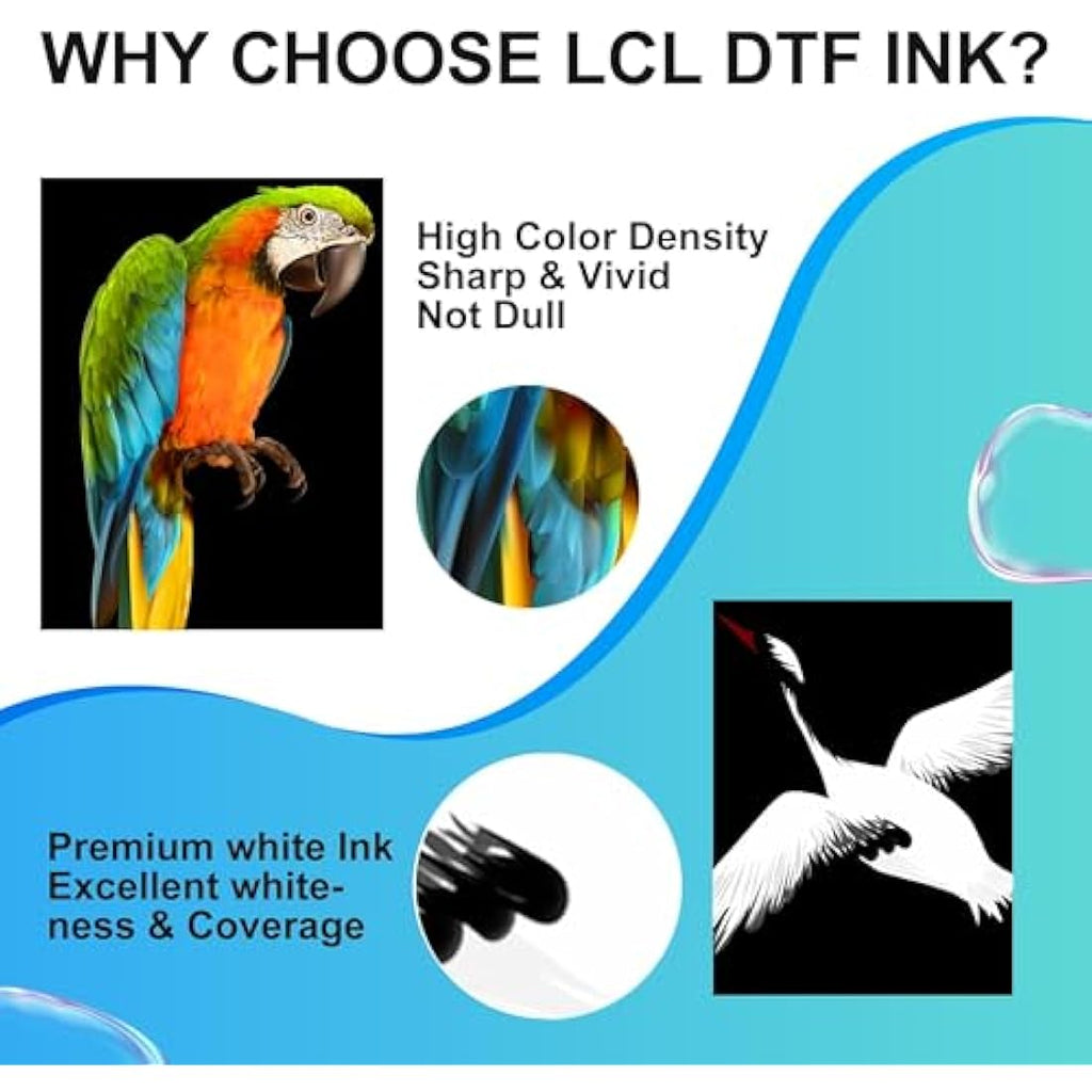 LCL Premium DTF Ink Refill Kit | 1500ml CMYK+2W for Epson Inkjet Printers