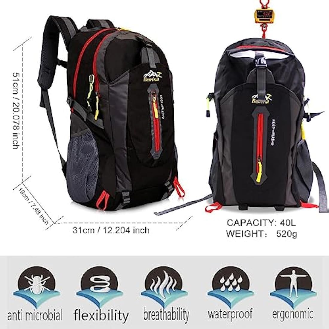40L Hiking Backpack – Lightweight Water-Resistant Daypack
