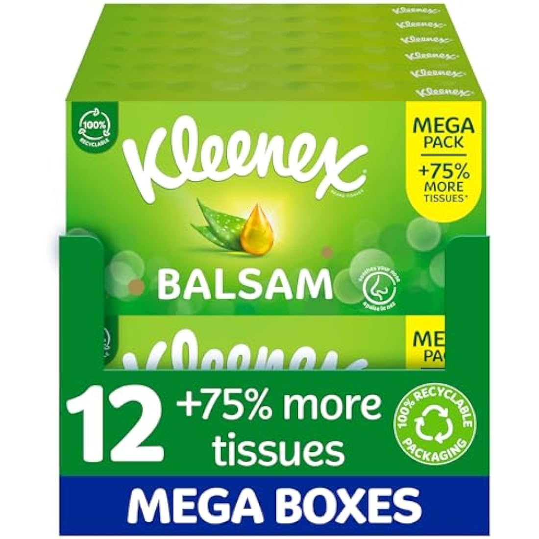 Kleenex Balsam Facial Tissues | Soothing Aloe Vera & Vitamin E | 12 Boxes