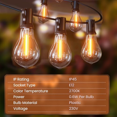 100FT Outdoor Festoon Lights – 50 Shatterproof Bulbs