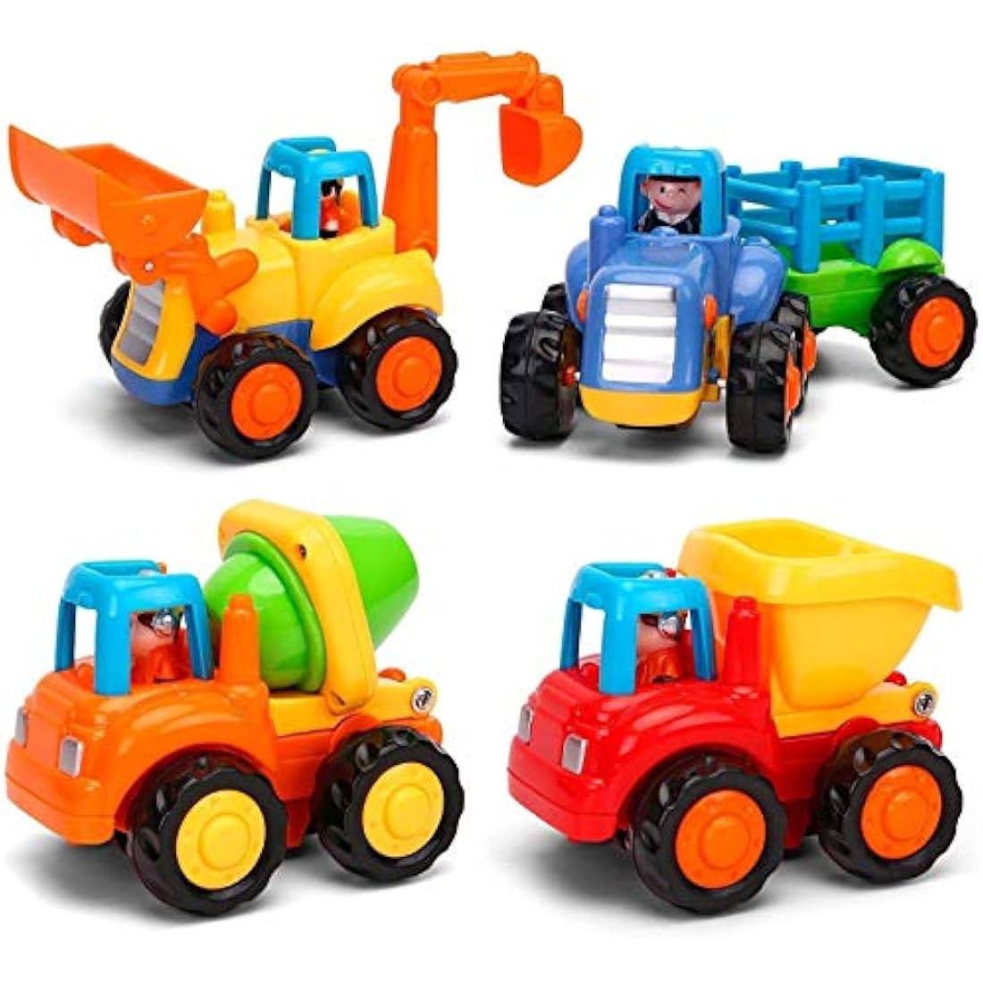 MOONTOY Push and Go Friction Powered Construction Toy Cars - 4 Pack