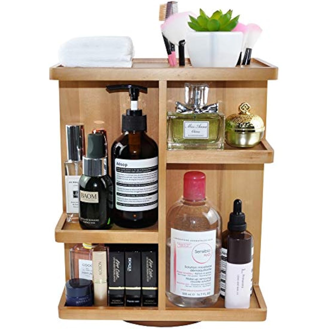 Spiretro 360 Rotating Makeup Organizer – Acacia Wood Cosmetic Carousel