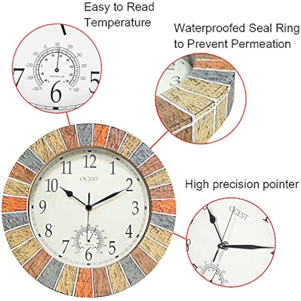 Jolof Store 13-Inch Outdoor Wall Clock | Waterproof Silent Garden Clock