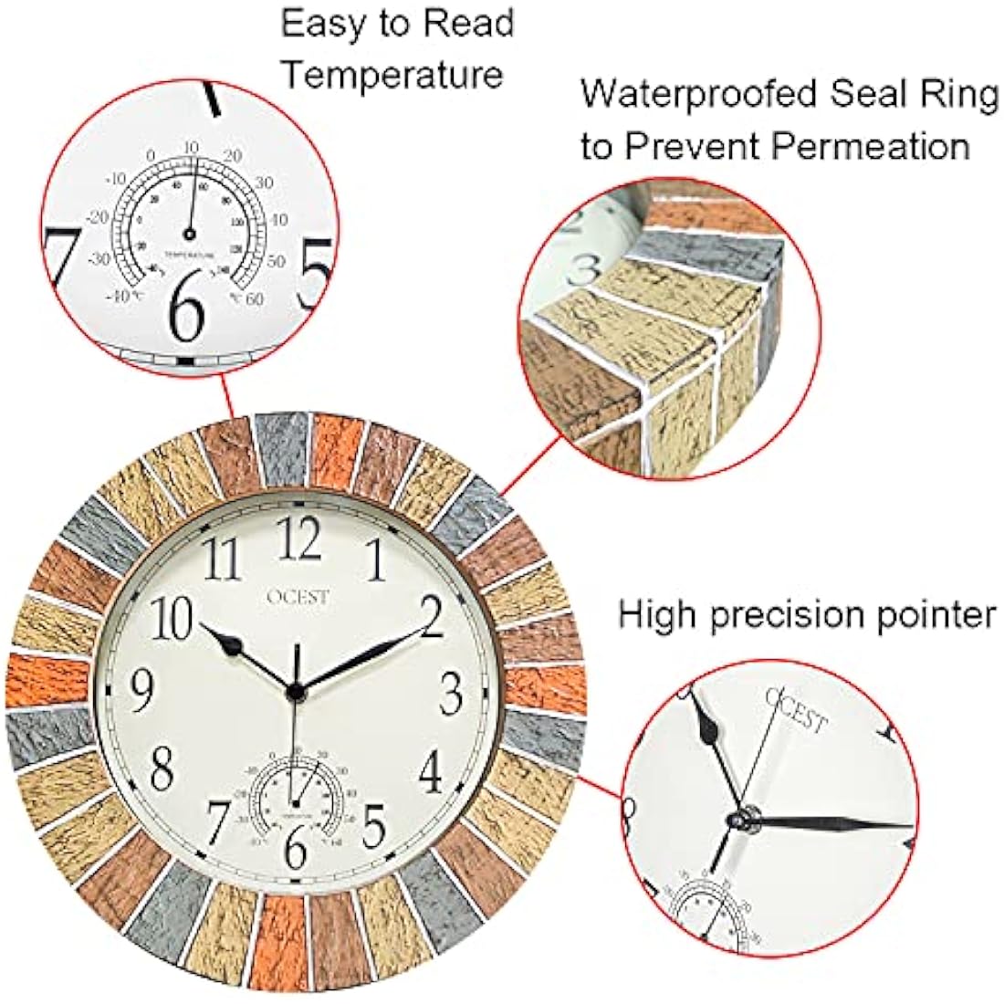 Jolof Store 13-Inch Outdoor Wall Clock | Waterproof Silent Garden Clock