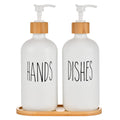 2-Pack Glass Soap Dispenser Set with Bamboo Tray – White