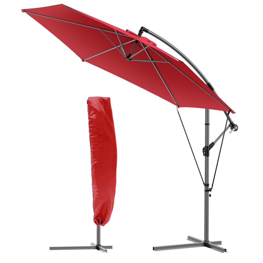 VOUNOT 3m Cantilever Garden Parasol – Red Banana Patio Umbrella