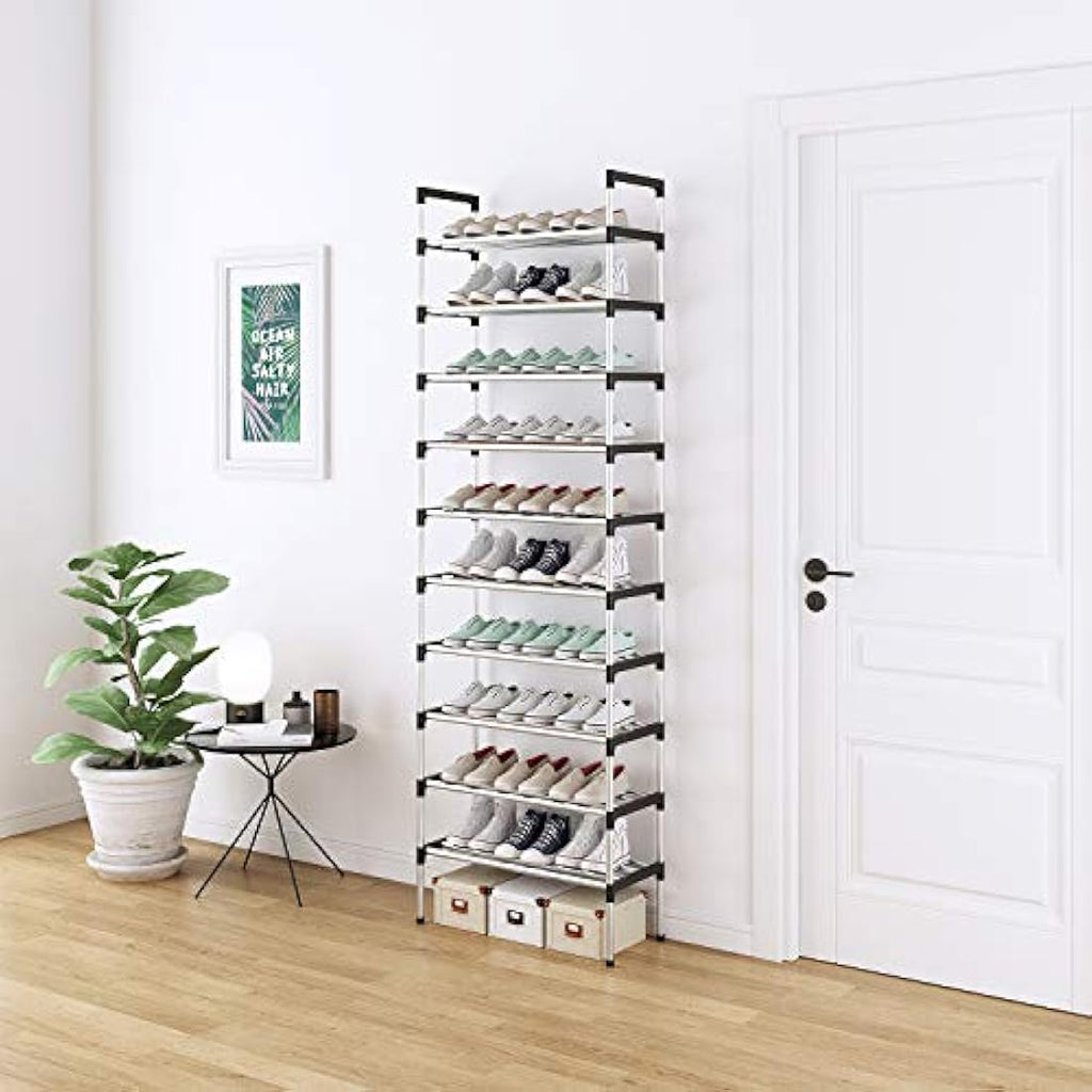 AcornFort 10-Tier Tall Shoe Rack – 30 Pair Adjustable Silver Storage Shelf
