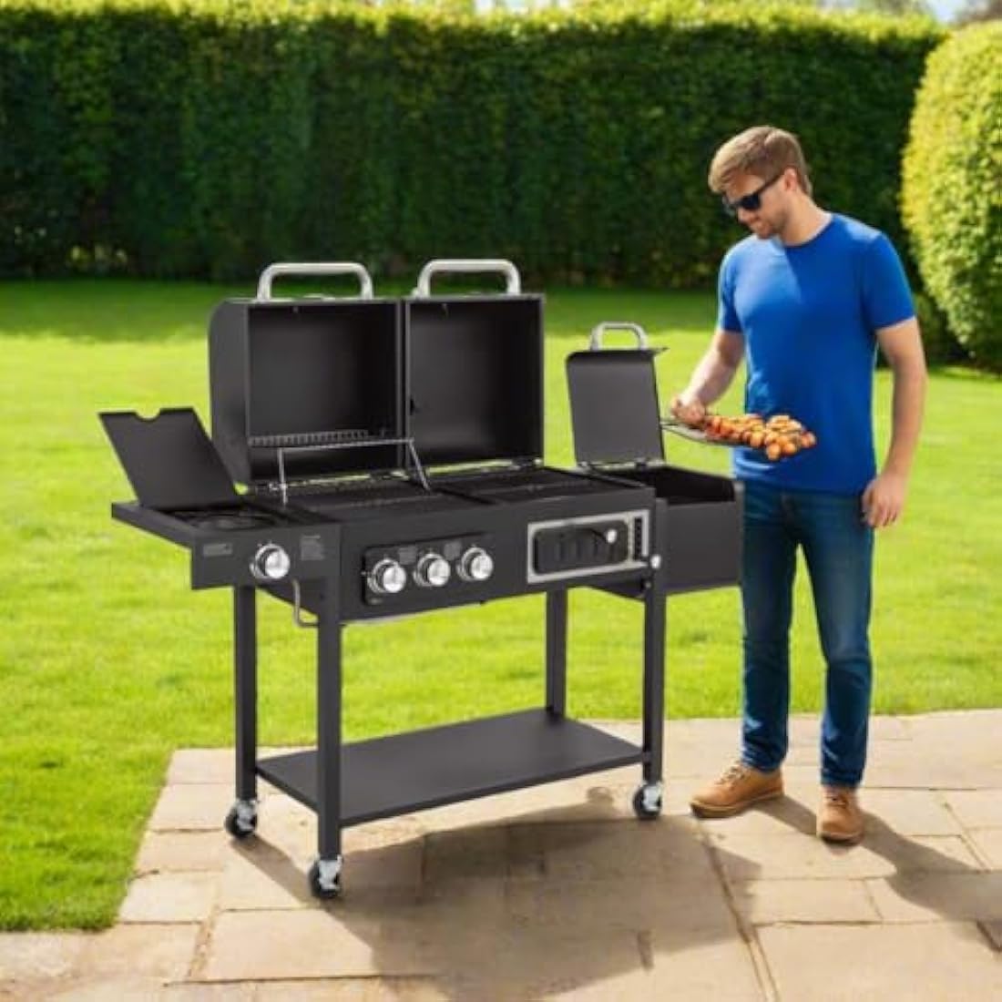 CosmoGrill Hybrid 4 Burner Dual Fuel BBQ | Gas Grill & Charcoal Smoker