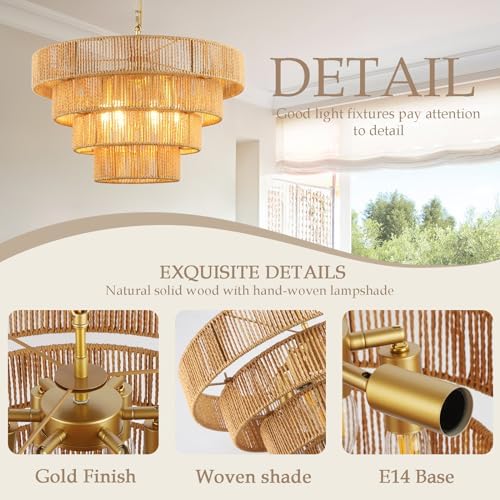 50cm Boho Rattan Pendant Light – 6-Light Brass Ceiling Shade