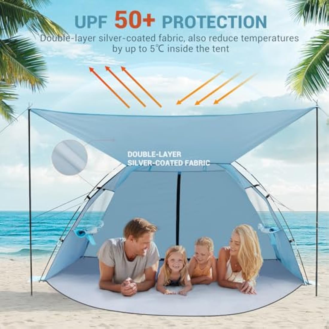 Elegear Beach Tent | 4-5 Person Sun Shelter with UPF 50+ Canopy